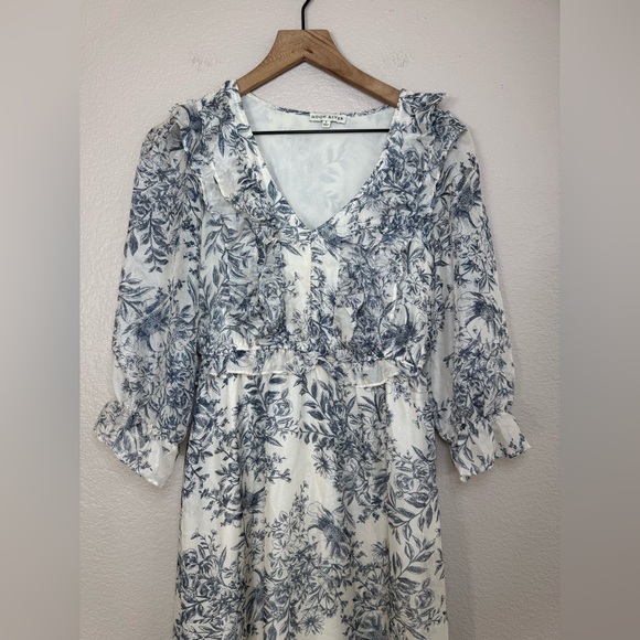 Anthropologie Moon River Blue Floral Ruffle Midi Dress size Small - Picture 8 of 15